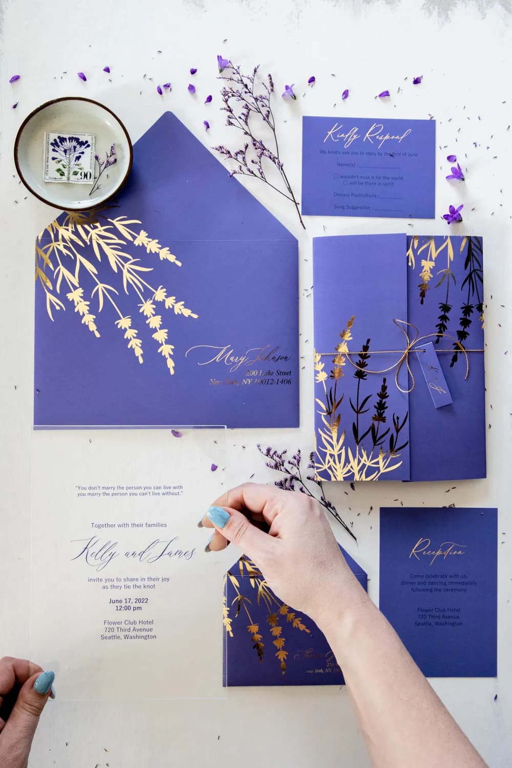 Glamour Wedding Invitations PR10 – Glass Pane with Lavender