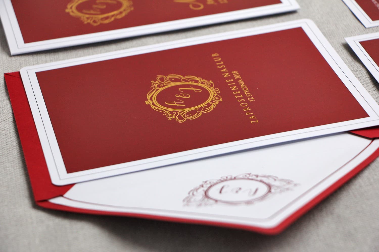 Glamour Red Wedding Invitations with Gold Foiling – Sonata No. 3