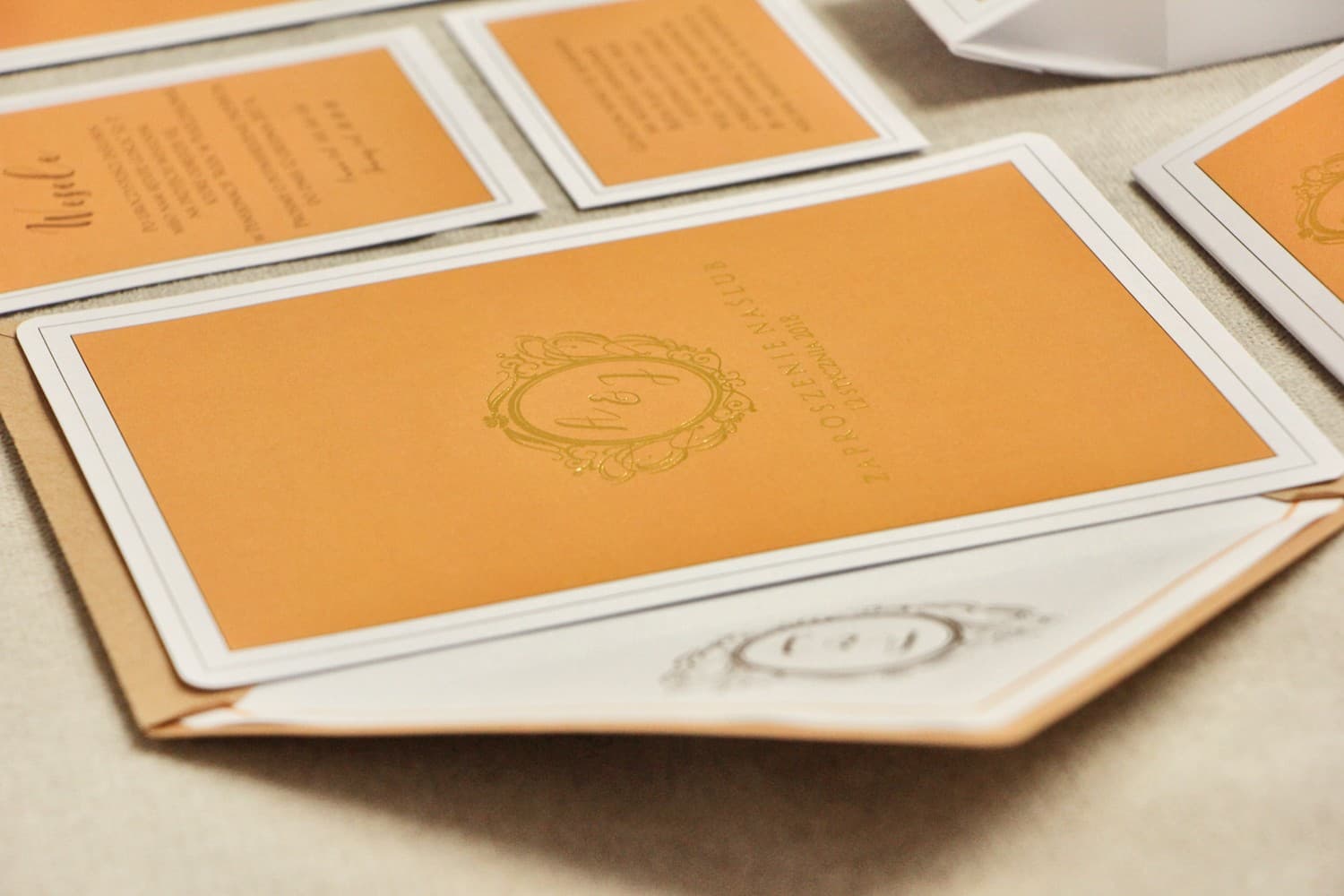 Modern Orange Wedding Invitations with Elegant Gold Foiling – Sonata No. 8