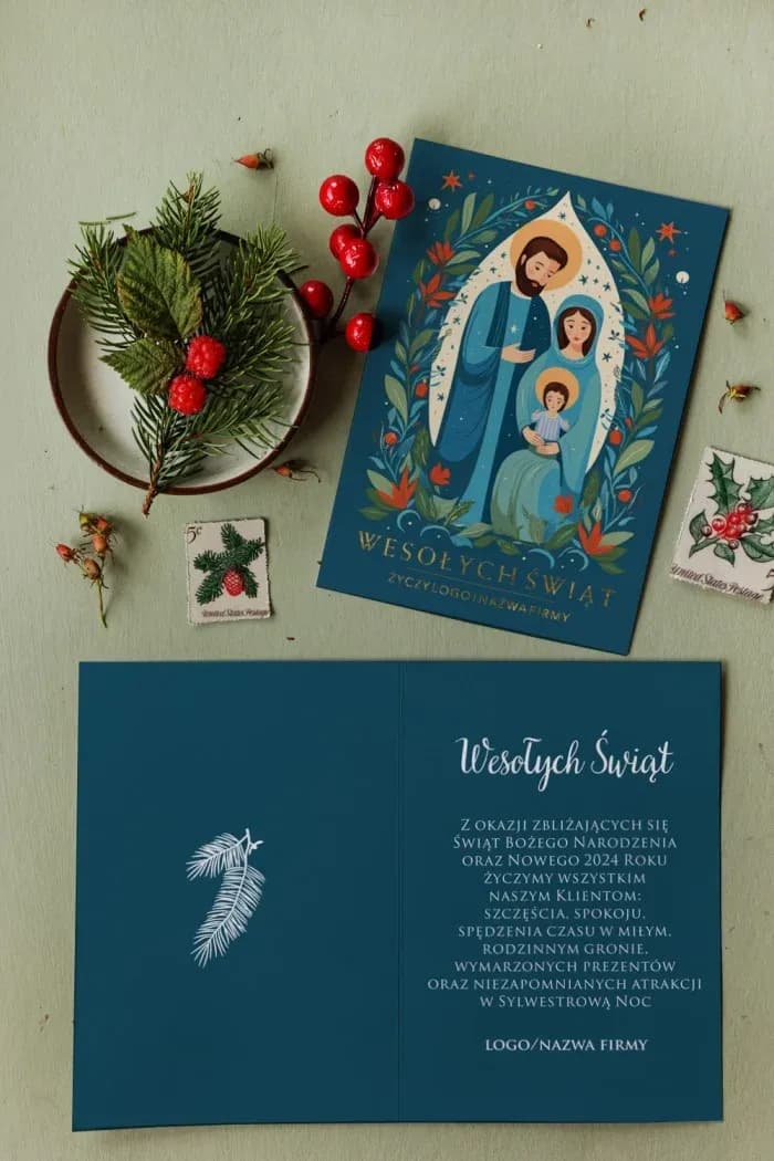 Religious Corporate Christmas Cards with Holy Family | Business Christmas Cards with Logo | MZ10