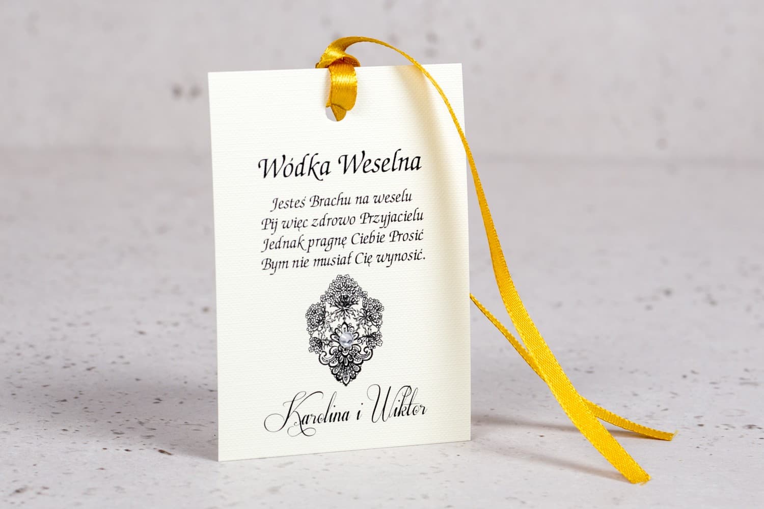 Elegant Wedding Vodka Tags with Cubic Zirconia | Personalized Glamour Alcohol Tags | Moreno No. 1