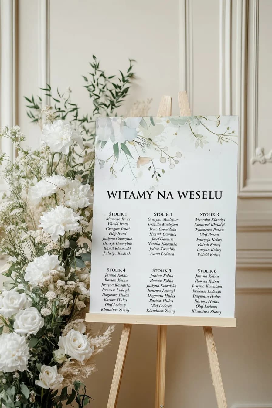 Wedding Seating Plan with Green Leaves – Ruskus No. 6