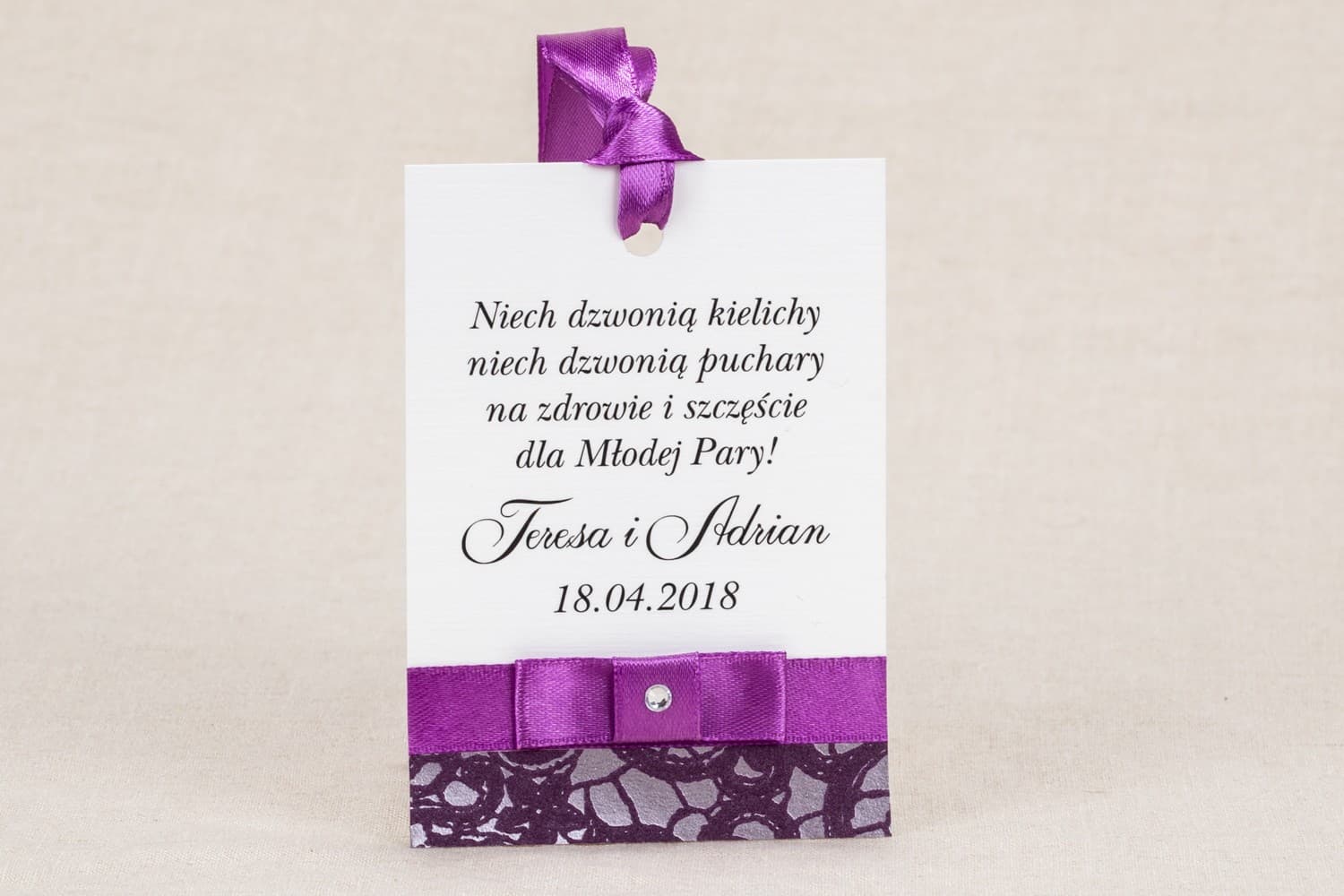 Elegant Wedding Vodka Tags with Purple Lace | Wedding Alcohol Tags | Klaris No. 3