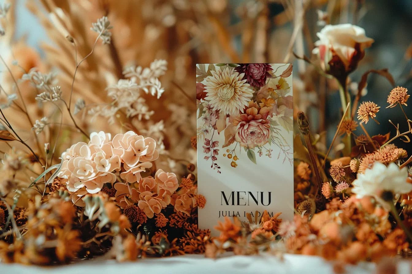 Menú de boda otoñal con flores y eucalipto, plegable para mesa | Elegante menú de boda | Impresión nº 2
