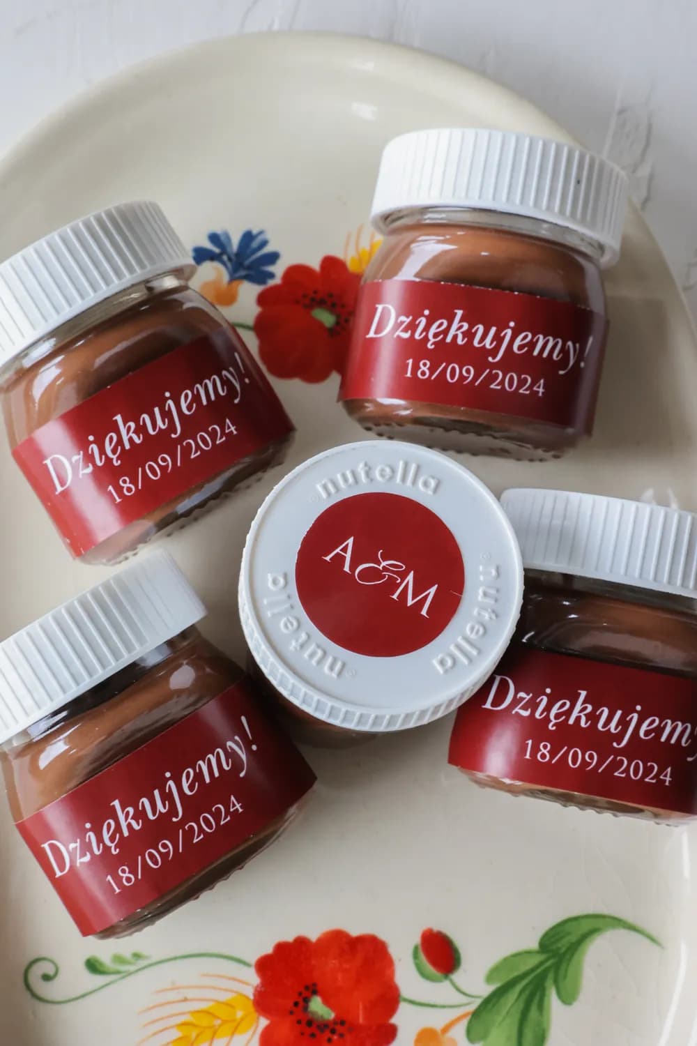 Dulces Detalles para Invitados Mini Nutella Flores Borgoña | Regalos de Boda Personalizados | Kraft nº 6