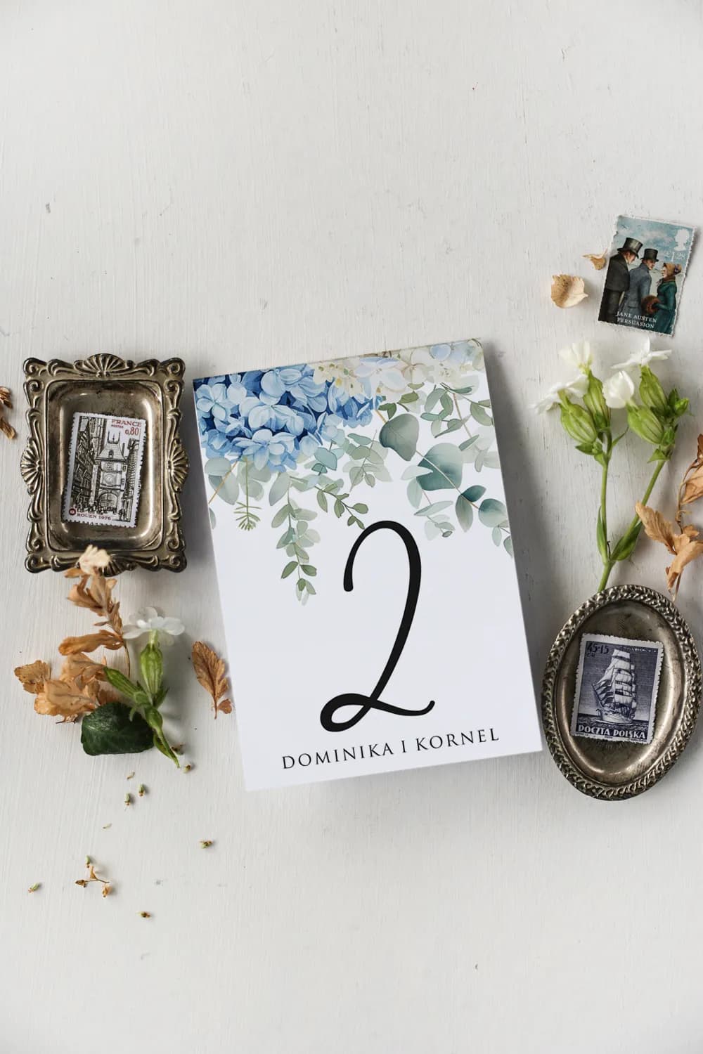 Tischnummern Hochzeit Blaue Blumen | Personalisierte Tischnummern Elegant | Impresja Nr. 4