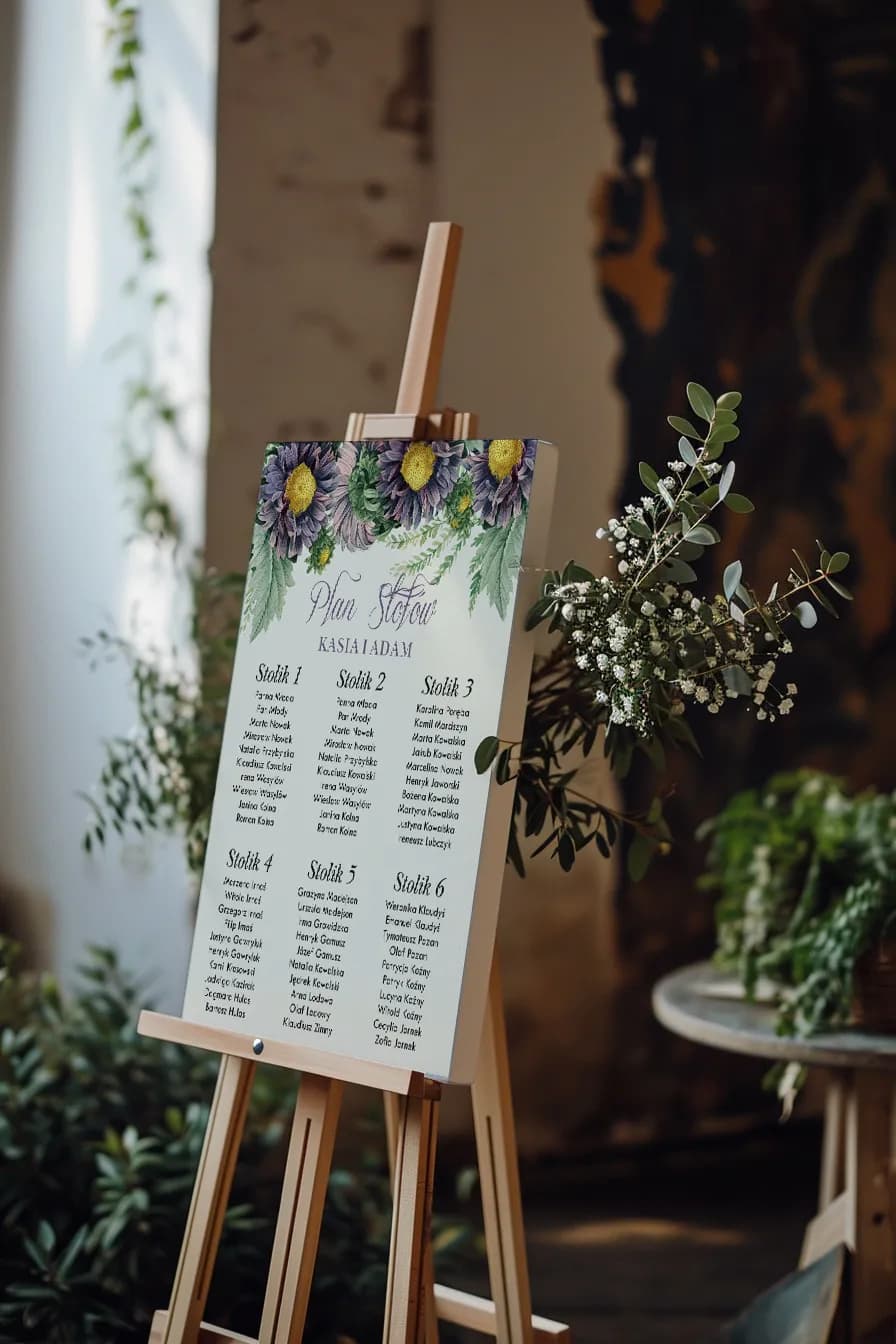 Rustikaler Hochzeits-Sitzplan Sonnenblumen, Tafel mit Gästeanordnung | Sitzplan Kraft | Kraft Nr. 3