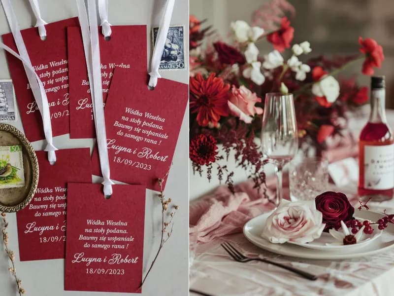 Etiquetas Rojas para Alcohol con Personalización | Elegantes Colgantes para Boda | Kraft nº 6
