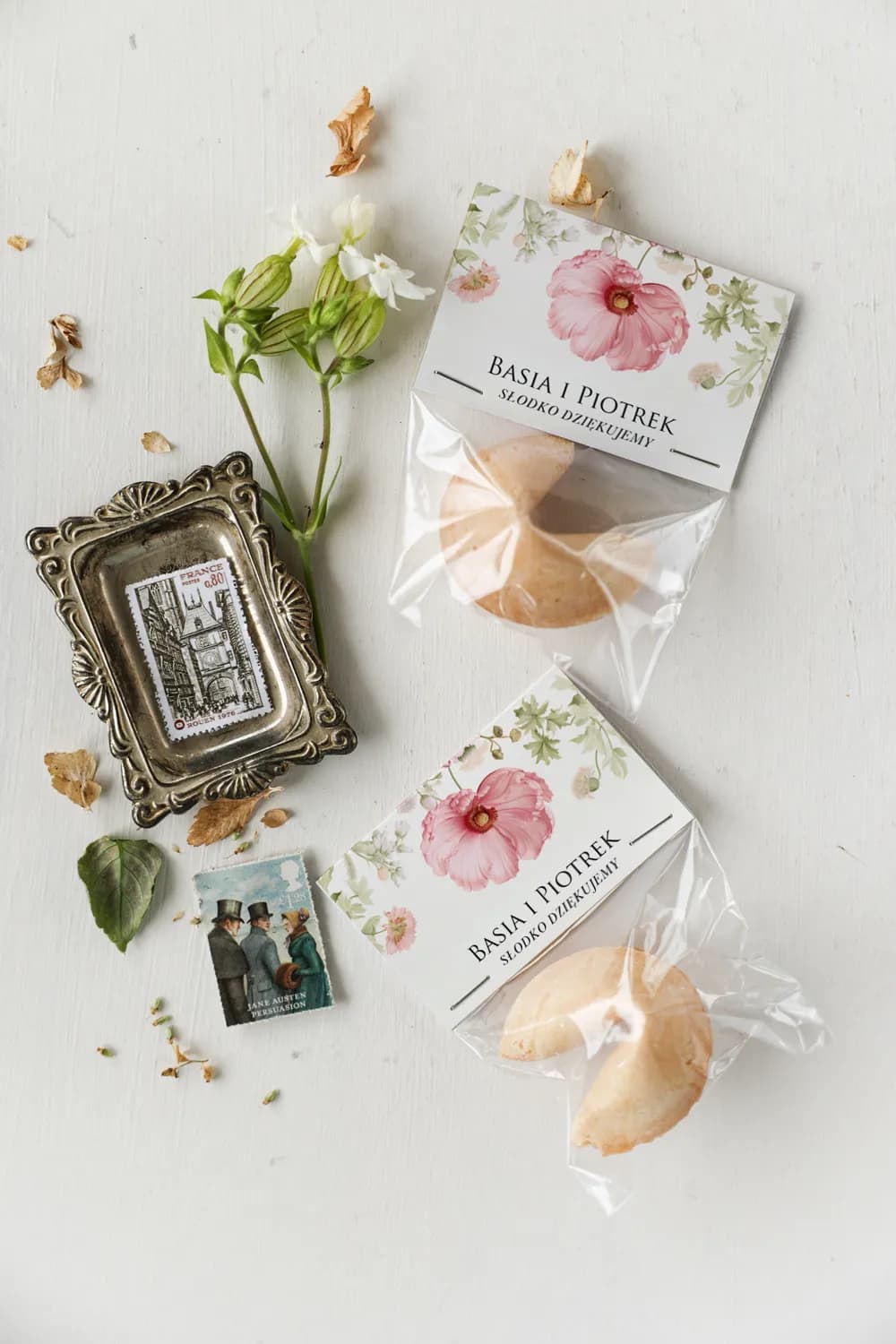 Galletas de la fortuna personalizadas, motivo floral | Detalles para Invitados de Boda | Impresja nº 1