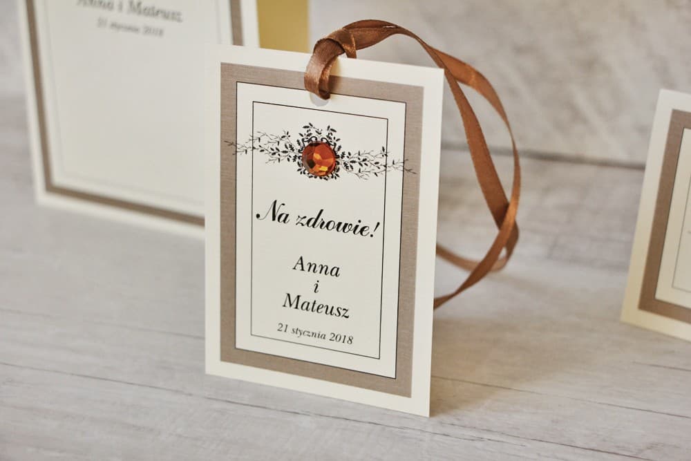 Elegantes etiquetas para botellas con encaje y circonita, papel lino | Etiquetas personalizadas para vodka de boda | Z Koronką nº 4