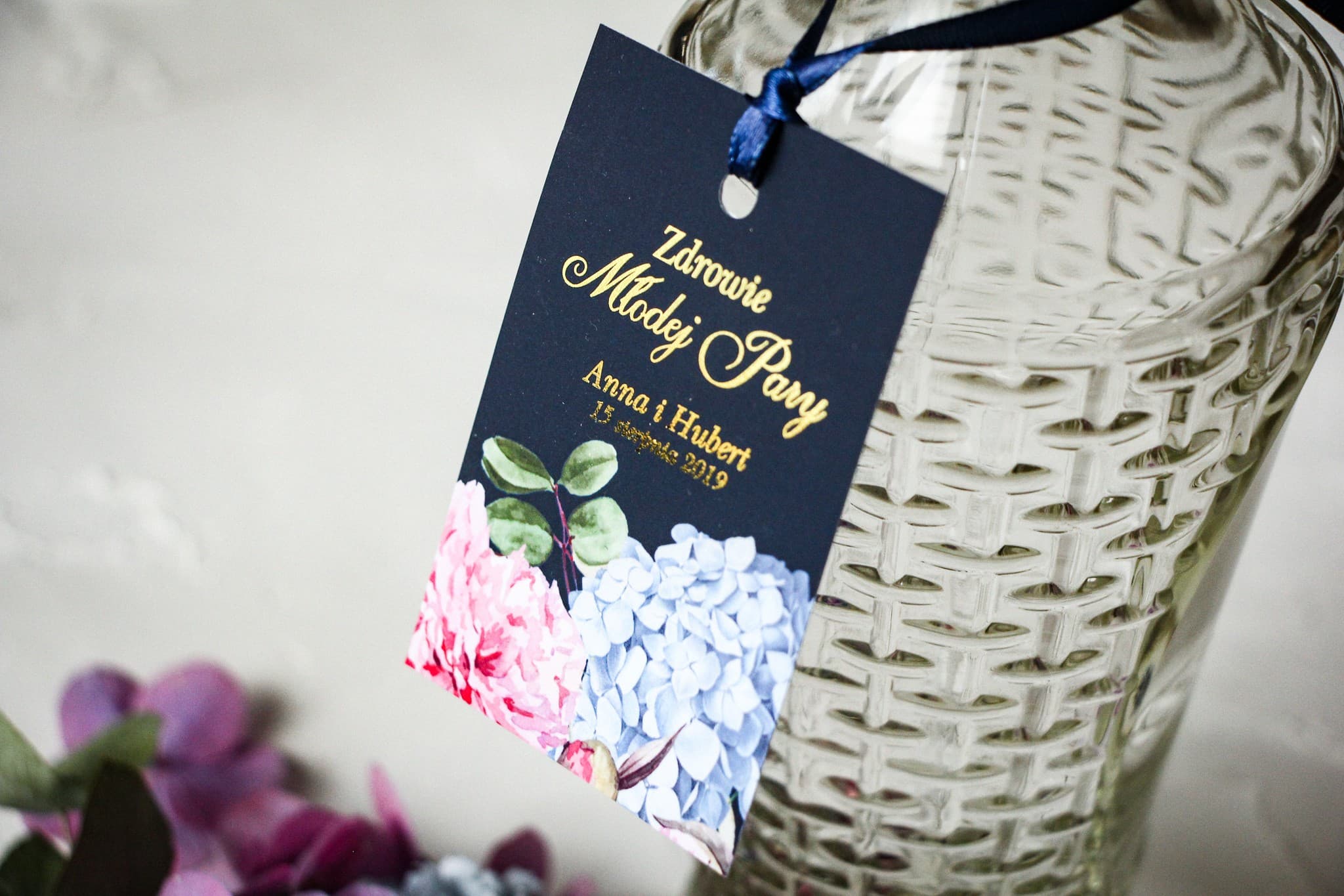 Etiquetas Doradas para Vodka de Boda, Peonías y Hortensias | Etiquetas Personalizadas | Szafirowe nº 5