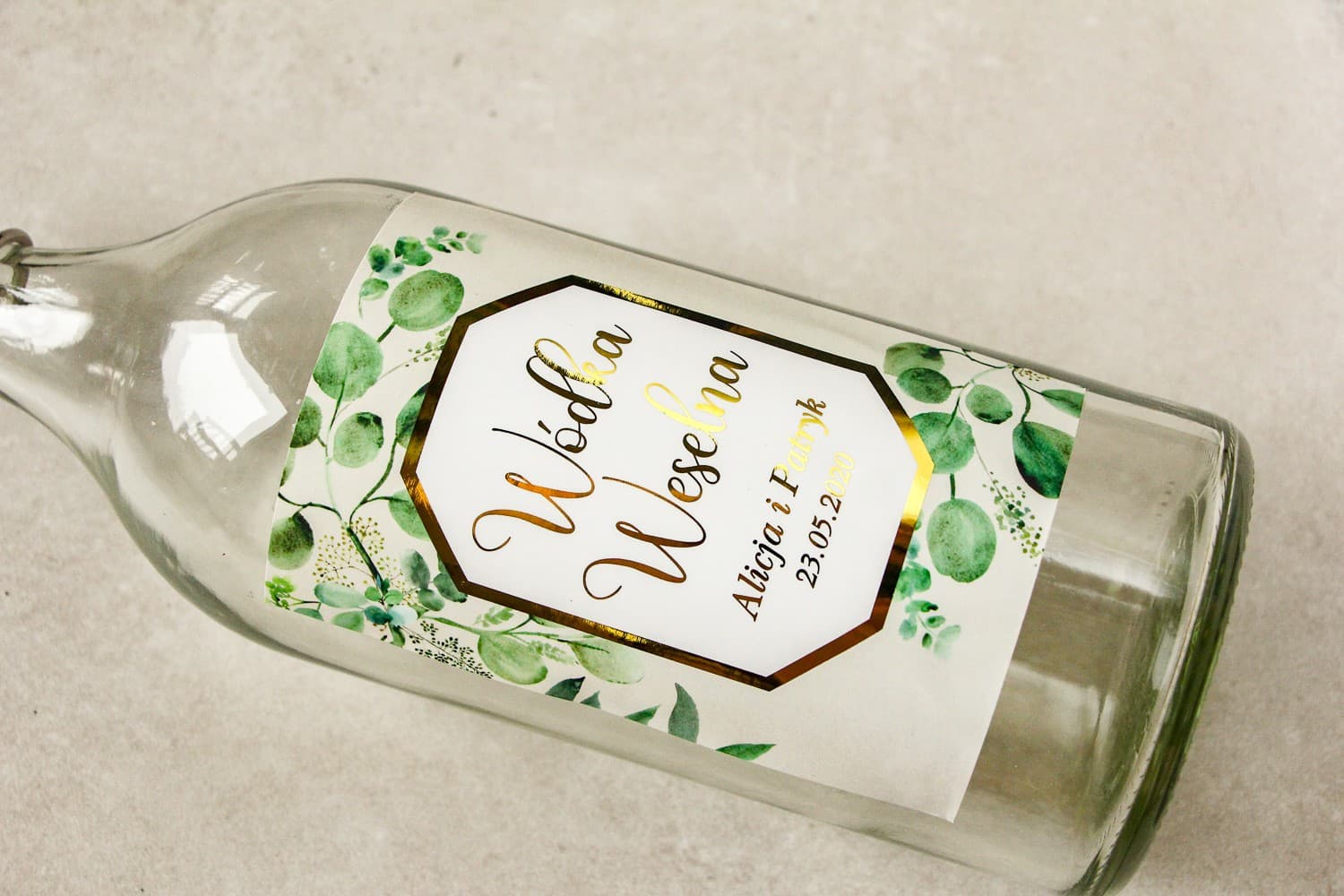 Etiquetas Doradas con Eucalipto para Alcohol | Pegatinas Personalizadas para Boda | Lotus n.º 3