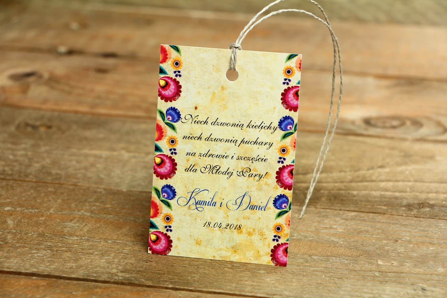 Etiquetas de Boda Folclóricas con Poema, Recorte de Łowicz | Etiquetas para Alcohol de Boda Folk | Folk nº 4