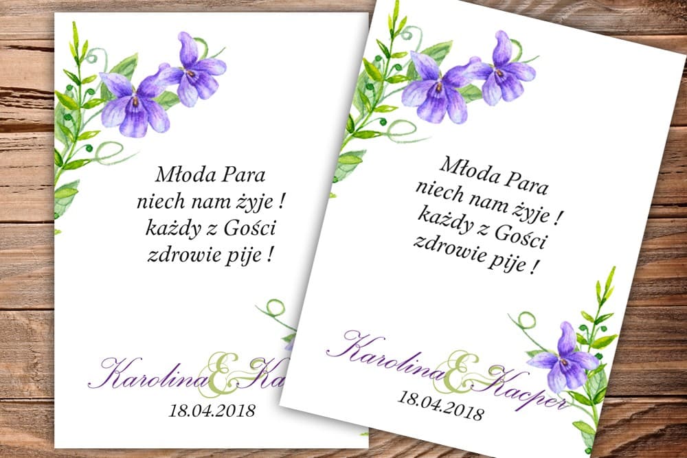 Etiquetas Violetas para Botellas de Boda con Violetas, Personalizadas | Pegatinas para Botellas | Akwarele n.º 7