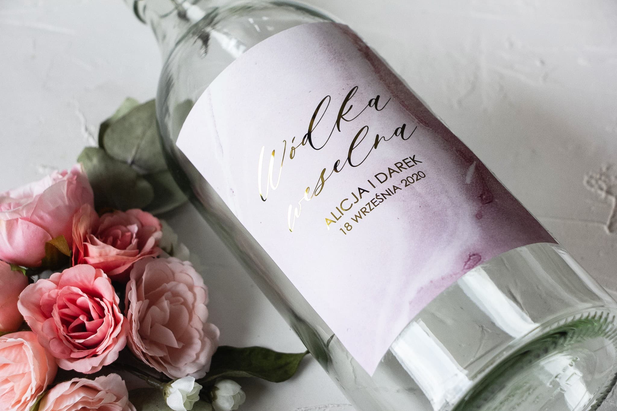 Etiquetas Doradas para Vodka de Boda, Pegatinas para Alcohol Mármol Rosa | Mármol nº 2