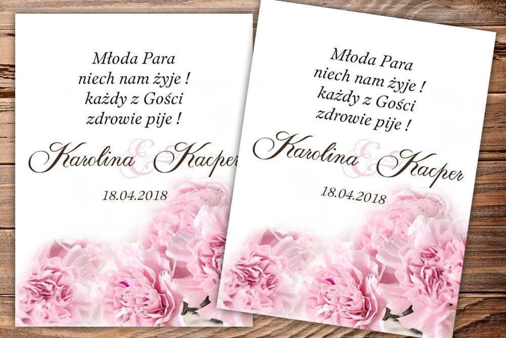 Etiquetas para Botellas de Boda Claveles Rosas | Pegatinas Personalizadas | Acuarela nº 21