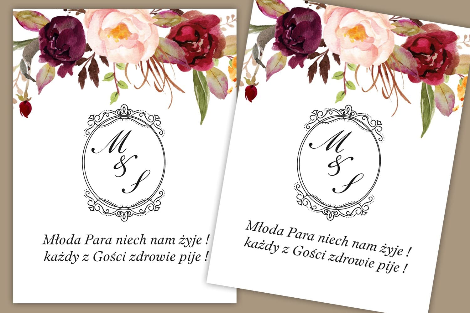 Etiquetas para Boda Flores Borgoña | Pegatinas de Alcohol Personalizadas | Sorento nº 7