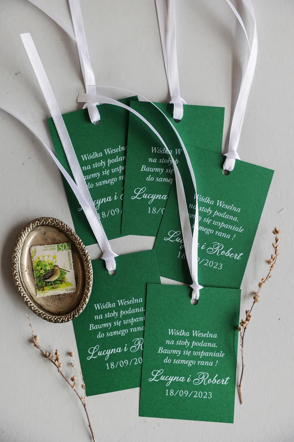 Étiquettes de Bouteille Vertes Élégantes avec Texte Personnalisé | Étiquettes pour Alcool de Mariage | Kraft n° 10