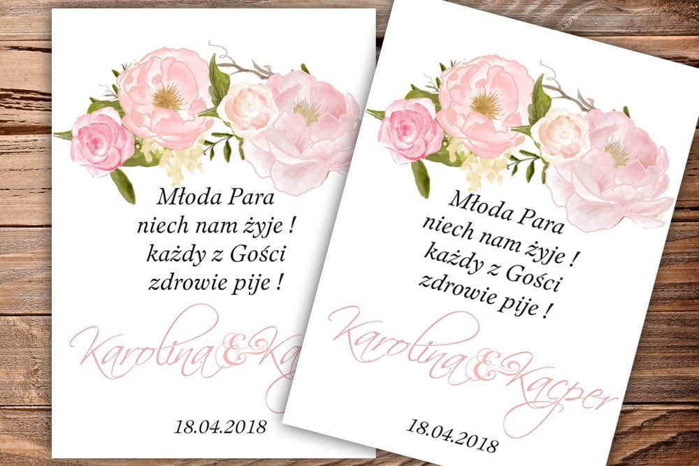 Etykiety na Wódkę Weselną Piwonie, Naklejki na Alkohol | Personalizowane Etykiety Ślubne | Akwarele nr 8