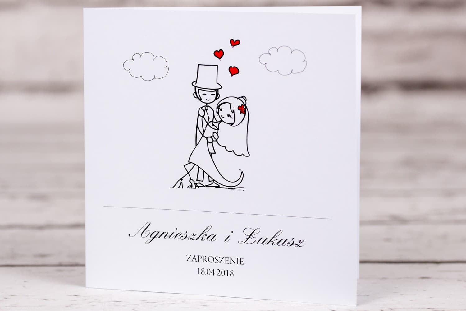 Faire-part de mariage amusant avec motif de danse - Bueno n° 4 Faire-part de mariage illustré Bueno n° 4 couple de mariés dansant Amelia Wedding