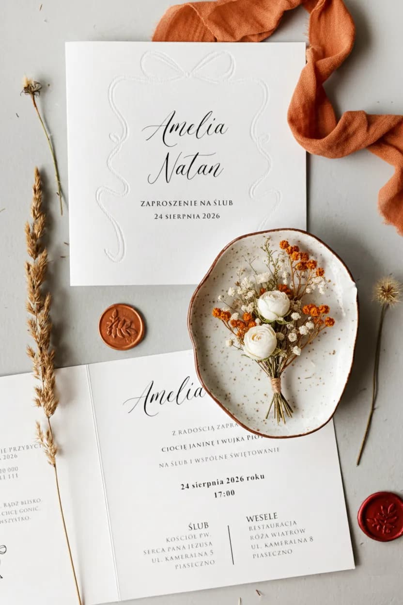 Faire-part de mariage letterpress avec motif de nœud et calligraphie Faire-part de mariage gaufré Amuso n° 3 nœud minimaliste Amelia Wedding