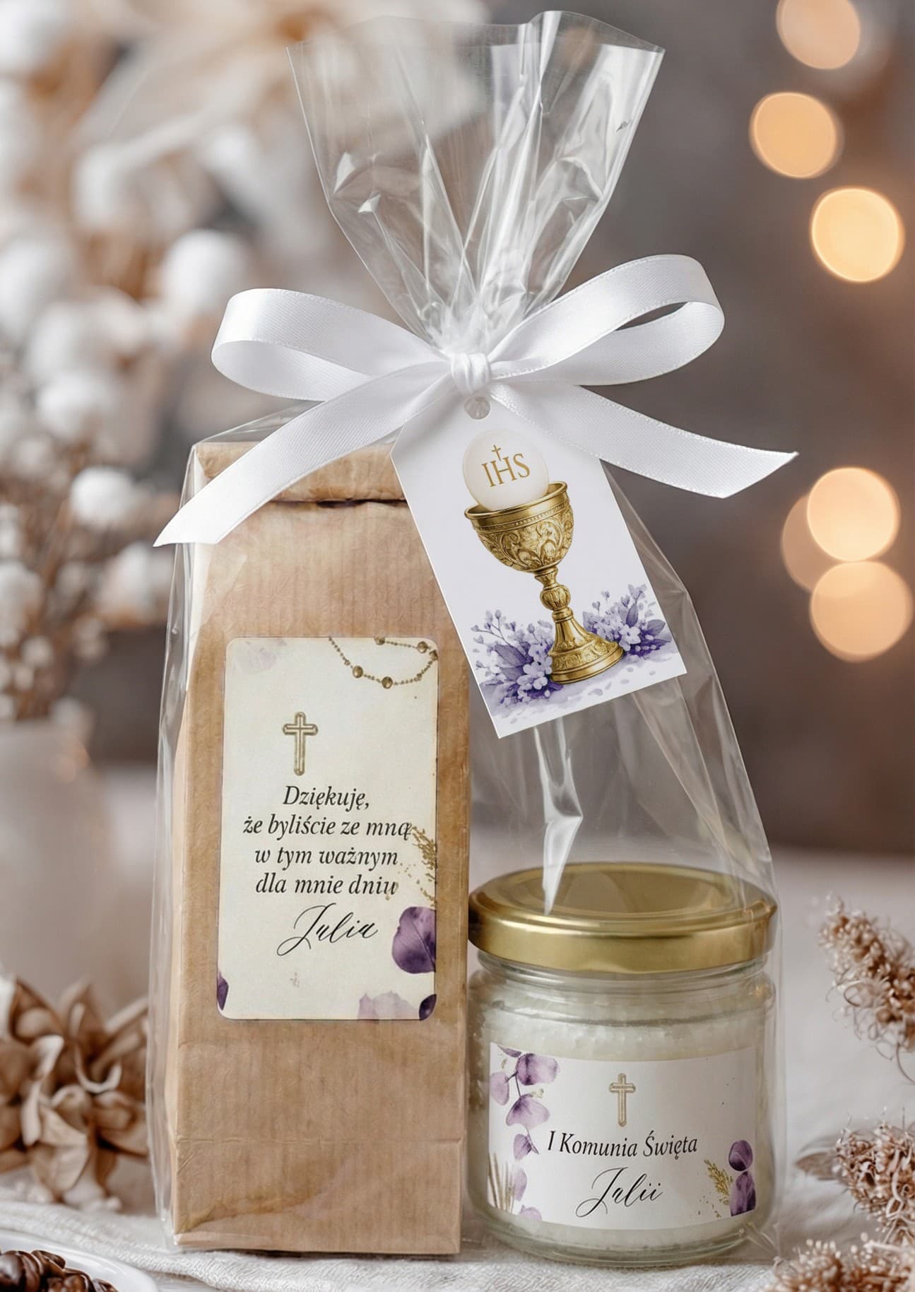 First Holy Communion Favours - 50g Tea and Scented Candle, Lavender Flowers | Matylda No. 10