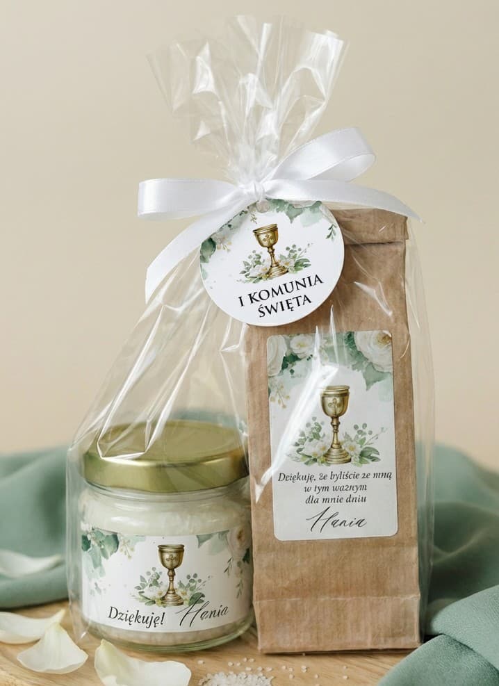 First Holy Communion Favours: 50g Tea and Candle, Chalice Motif | Communion Guest Gifts | Matylda No. 4