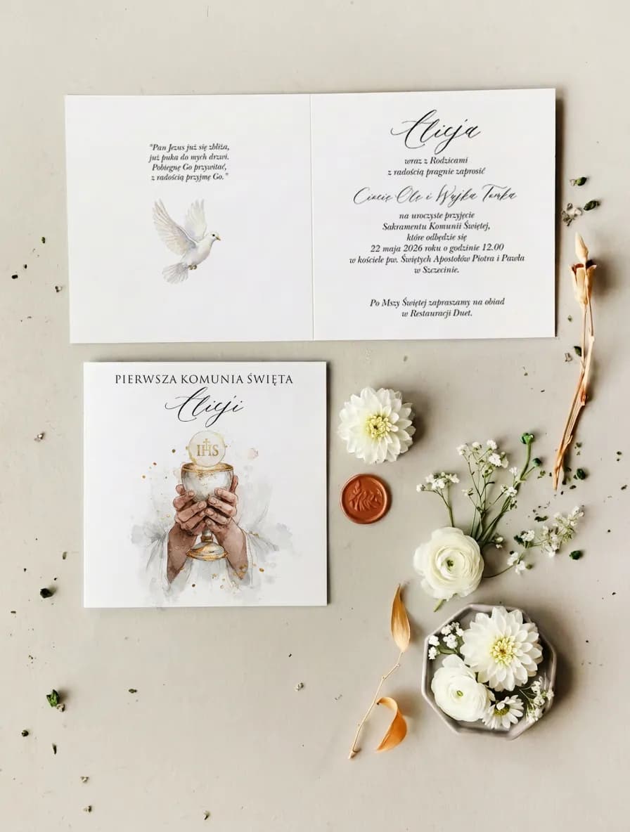 First Holy Communion Invitations with Eucharist Symbol β Matylda Design 17