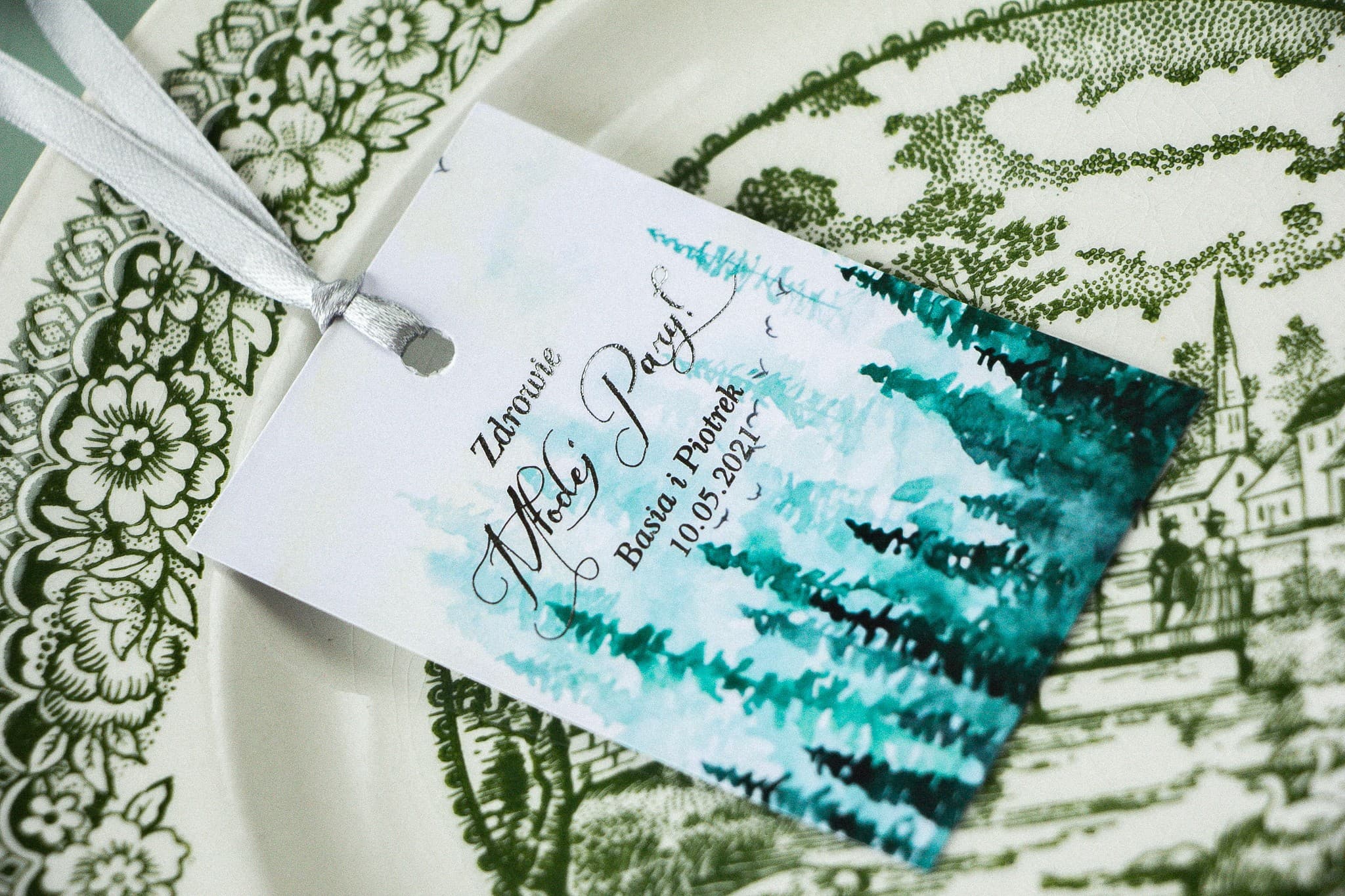 Versilberte Flaschenanhänger Aquarell | Elegante Anhänger für Alkohol | Pastelowe Nr. 7