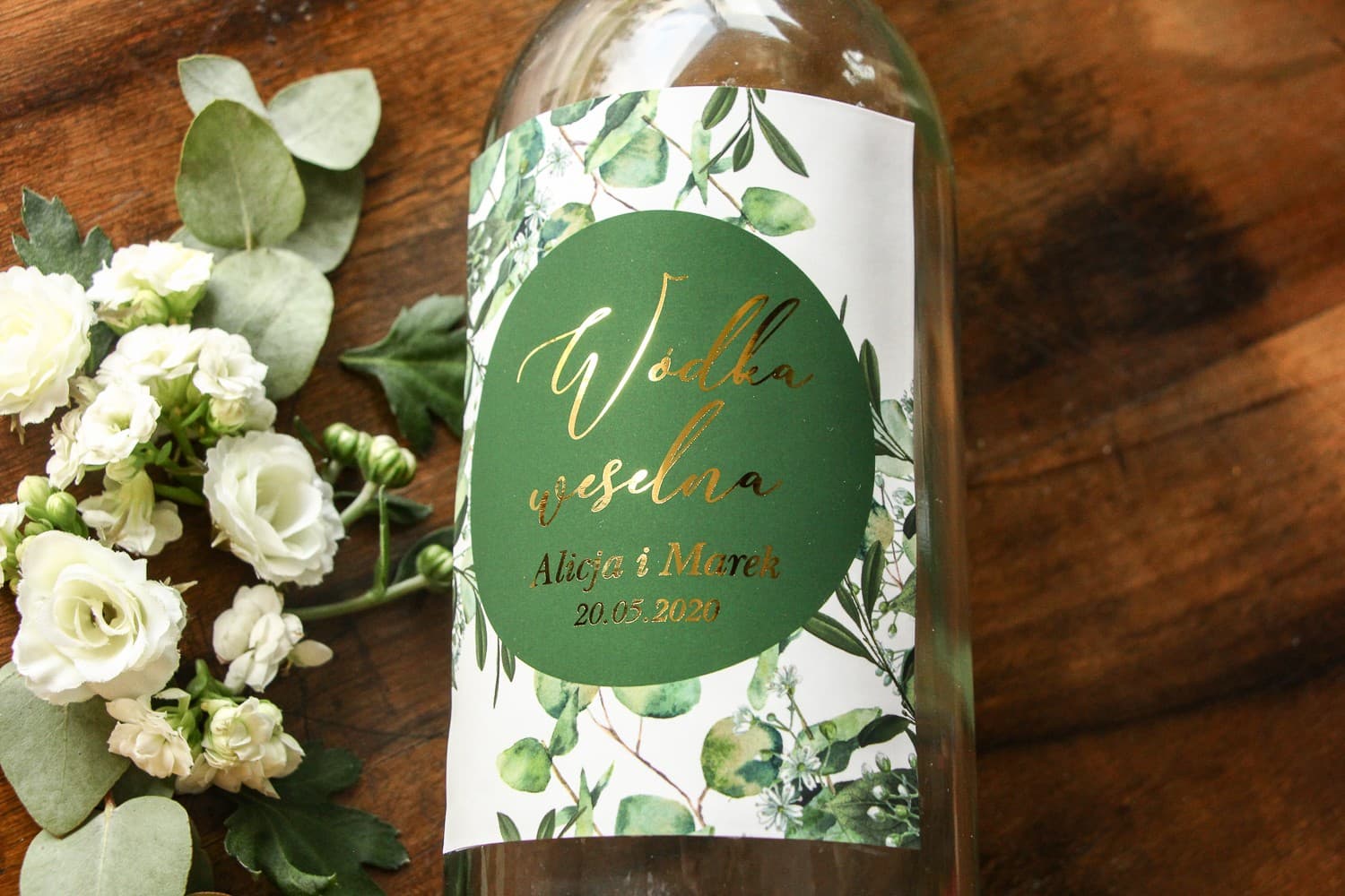 Vergoldete Flaschenetiketten mit Eukalyptus | Aufkleber für Hochzeitswodka Glamour | Soreli Nr. 5