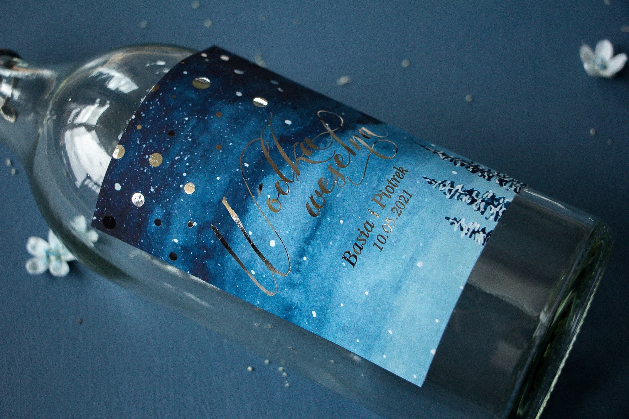 Versilberte Etiketten für Hochzeitswodka Glamour | Personalisierte Aufkleber für Alkohol | Pastelowe Nr. 6