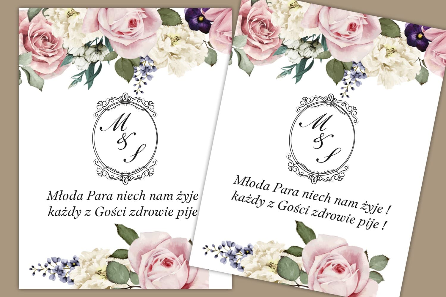 Personalisierte Etiketten für Hochzeitsflaschen, Flaschenaufkleber mit Blumen | Kollektion Sorento Nr. 1