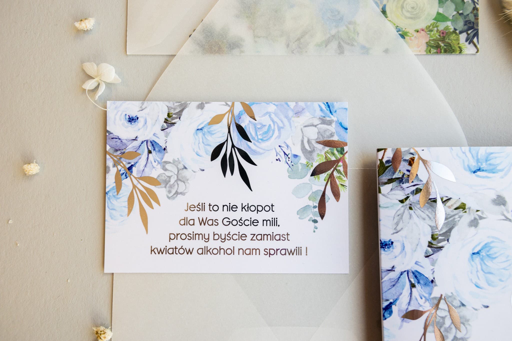 Wedding Invitation Information Card with Blue Flowers and Foiling - Rubin No. 12