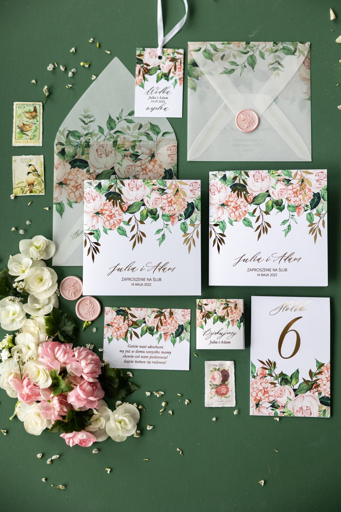Rubin No. 10 Wedding Invitation – Glamour Style with Peach Flower