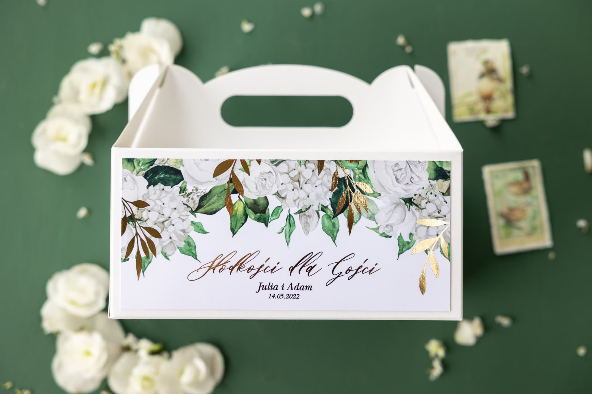 Elegante Tortenschachtel Hochzeit Goldblumen | Gastgeschenke | Rubin Nr. 11