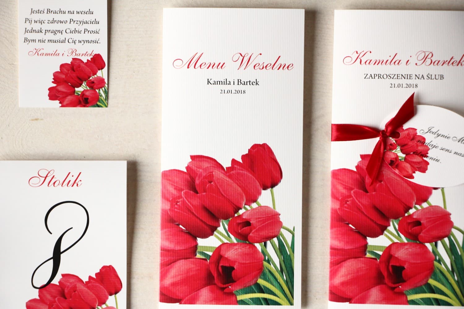 Elegante Menükarten Hochzeit Klappbar Rote Tulpen | Personalisierte Menükarten | Magnet Nr. 4