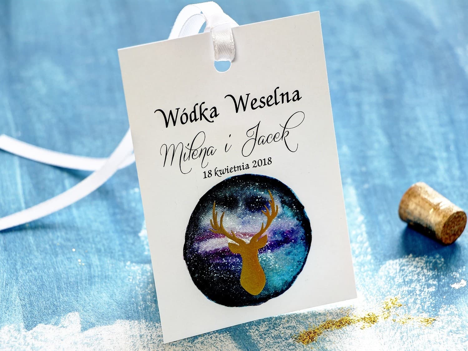 Foil Pressed Stag Bottle Tags | Elegant Wedding Favour Tags | Moonlit Night No. 8