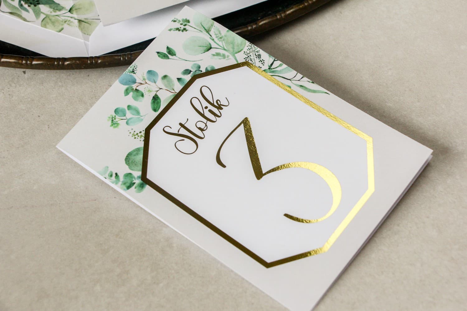 Foiled Eucalyptus Standing Table Numbers | Glamour Wedding Numbers | Lotus No. 3