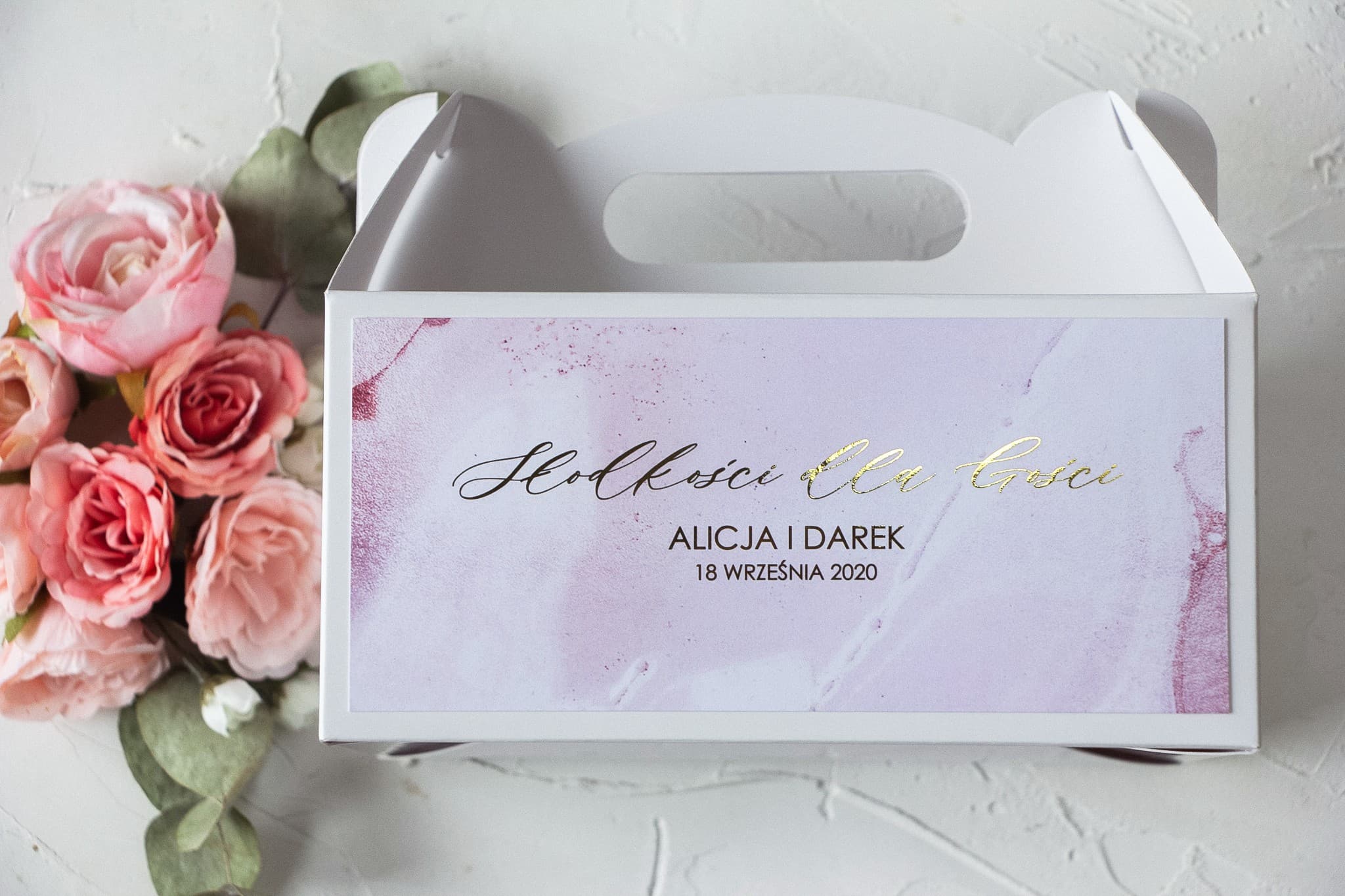 Foiled Pink Marble Wedding Cake Box | Elegant Favors for Guests | Marble No. 2