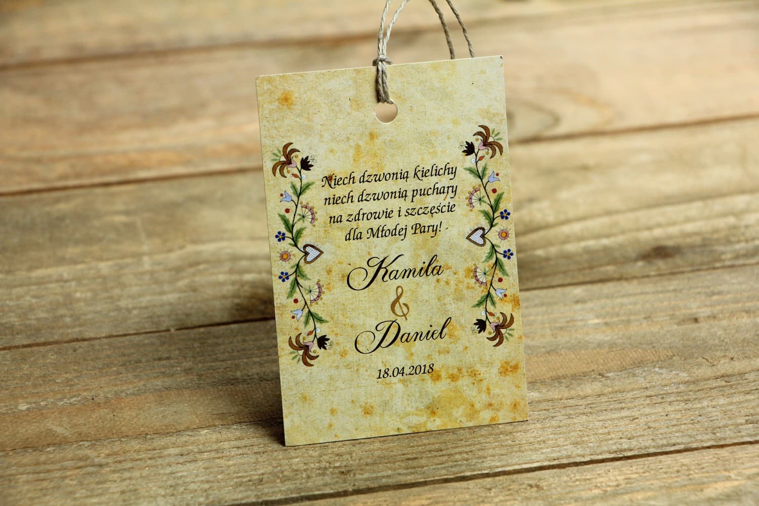 Folk Wedding Vodka Tags with Kashubian Motif | Personalized Alcohol Bottle Tags | Folk No. 3