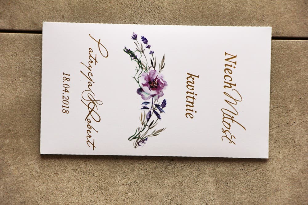 Gold-Foiled Forget-Me-Not Seeds with Purple Wreath | Original Wedding Favours | Cykade No. 9