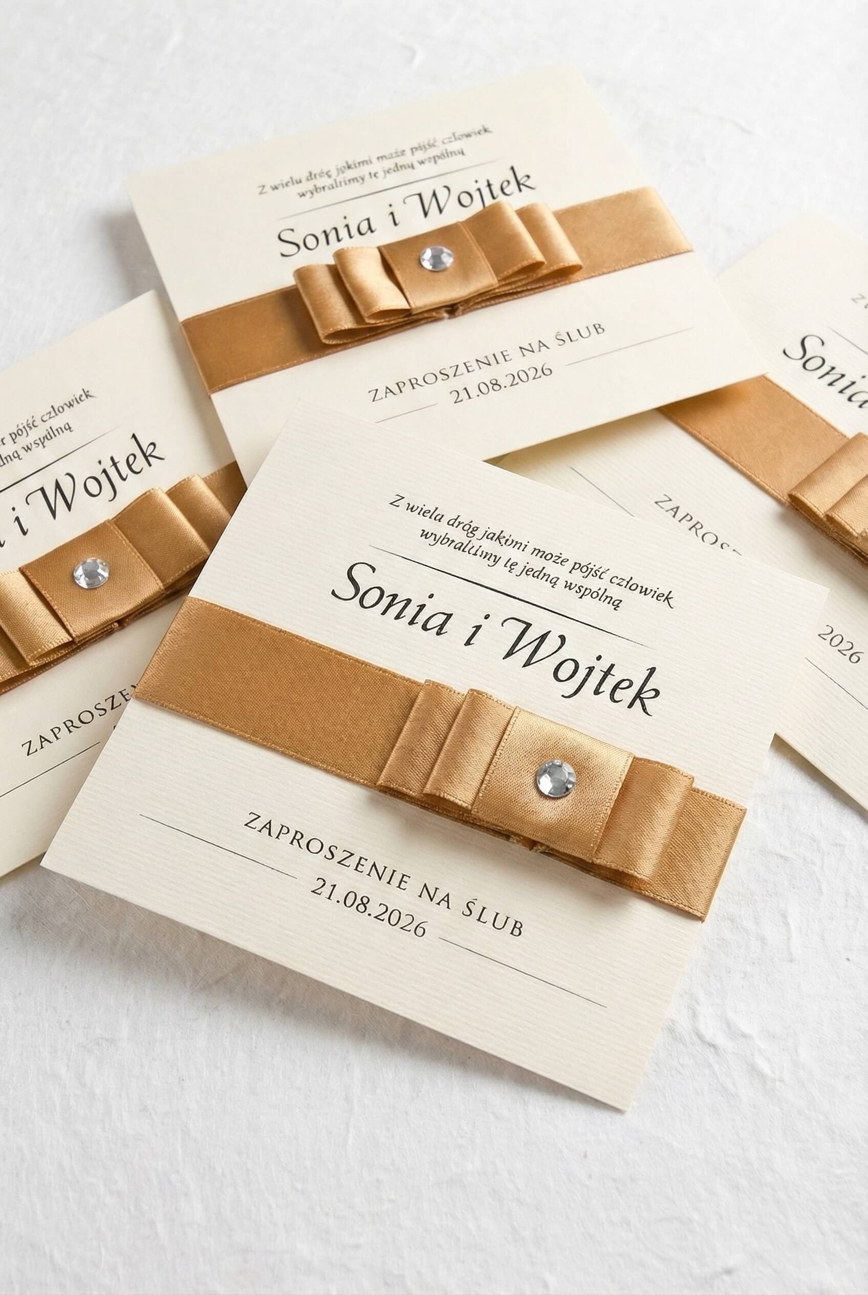 Gallant No. 1 Wedding Invitation – Classic Style with Gold Ribbon