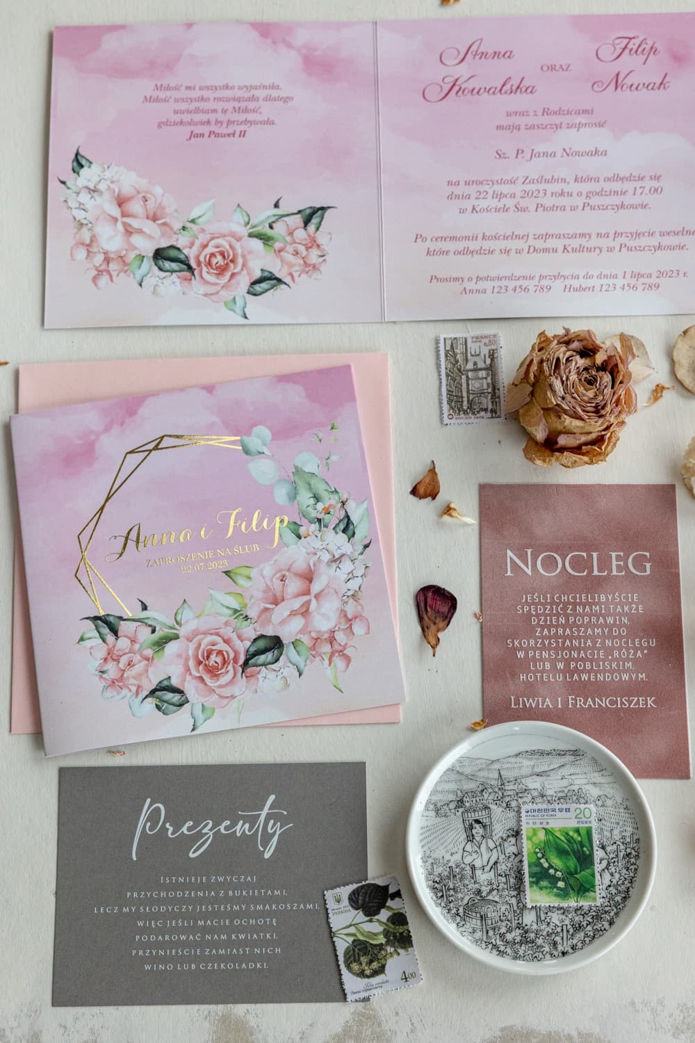 Sapphire No. 16 Wedding Invitations – Glamour and Pink Roses