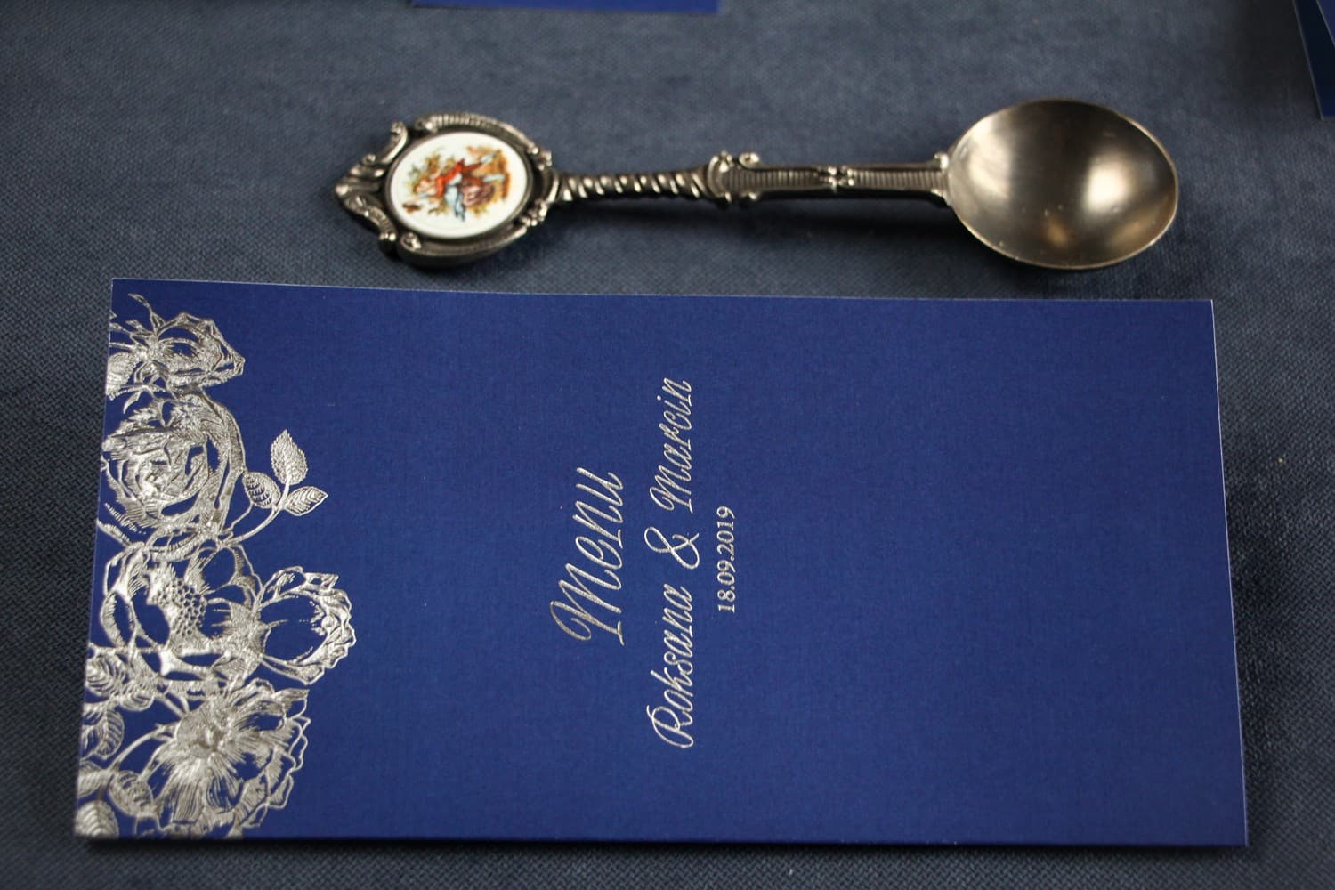 Elegant Glamour Wedding Menu Navy and Silver | Wedding Table Menu Card | Mikado No. 1