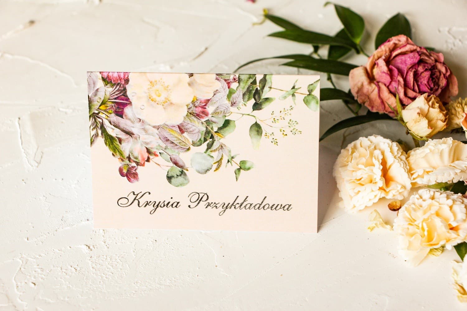 Pastel No. 4 Wedding Place Cards – Silver Foiled Vintage Floral Table Cards