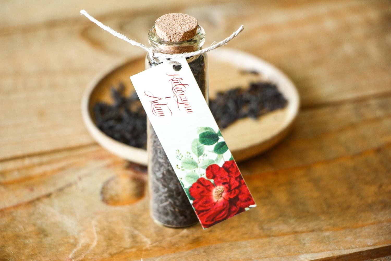 Loose Leaf Tea & Rose Glass Vials | Wedding Favours for Guests, Christening, Communion | Kraft No. 4