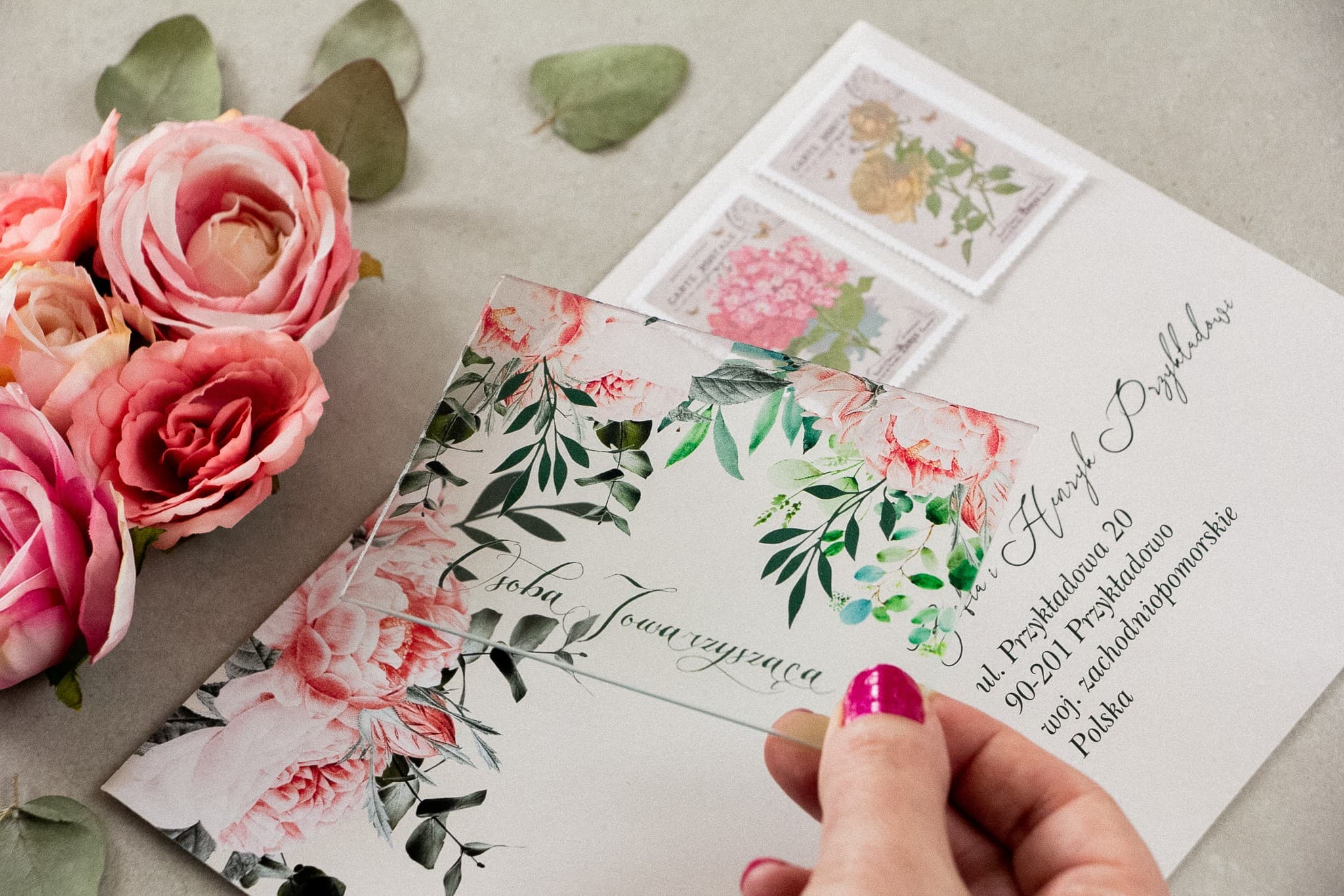 Korani No. 6 Glass Wedding Place Cards – Luxury Peony Motif Table Cards