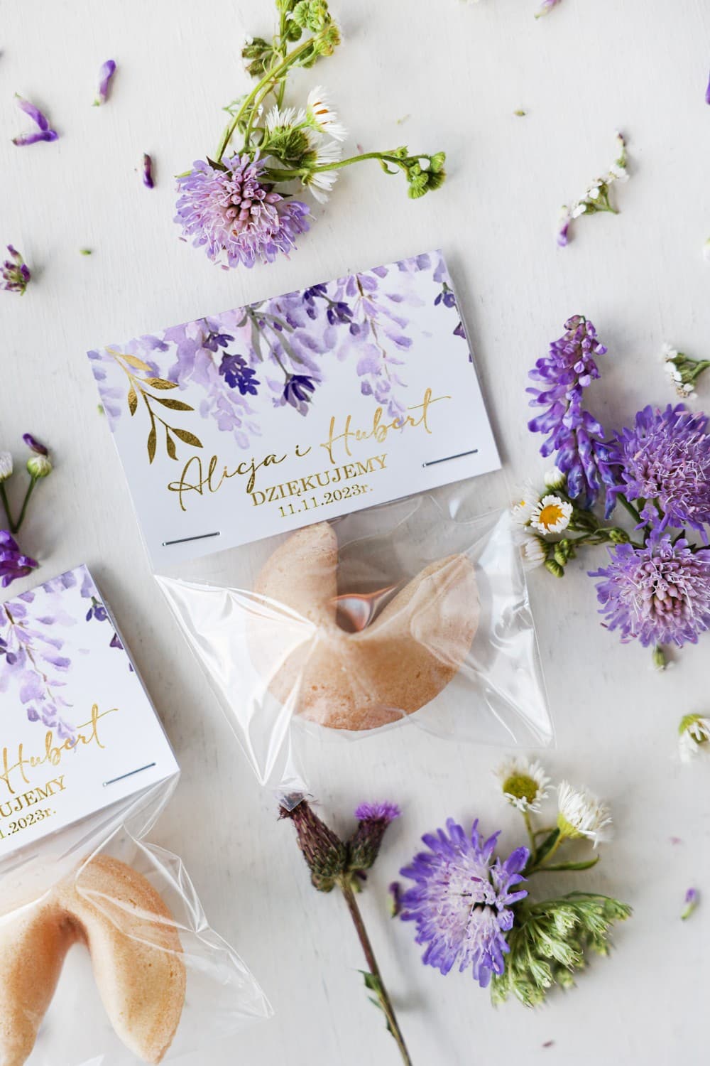 Gastgeschenke Glückskekse mit violettem Heidekraut - Rubin 5