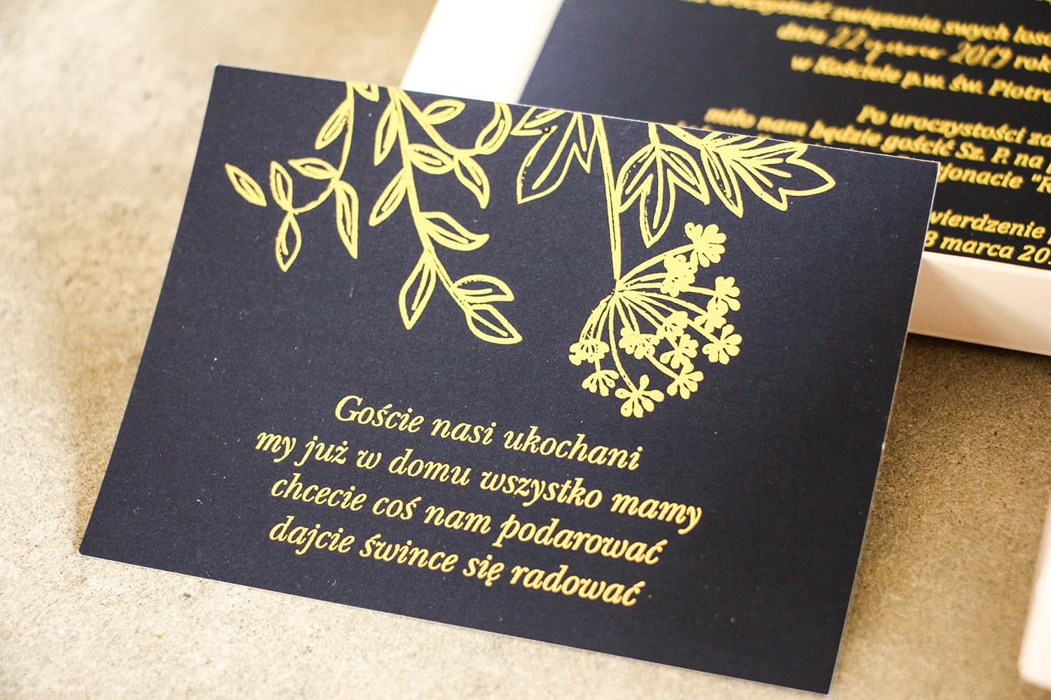 Gold Foiled Glamour Wedding Invitation Insert Navy Blue | Gift Poem & Information Card | Szafir Design 2