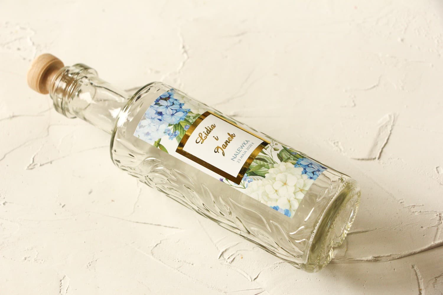 Hydrangea Liqueur Bottles with Gold Foiled Labels | Wedding Favours, Guest Gifts | Avril No. 1